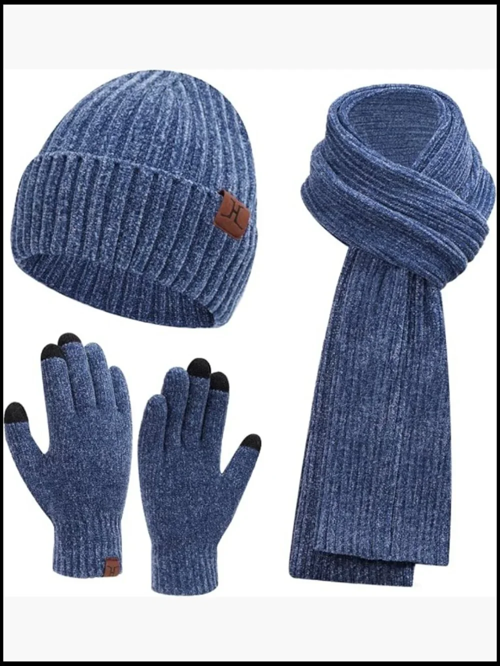 Womens Winter Knit Warm Hat Beanie Long Scarf Touch Screen Gloves Set 3pc